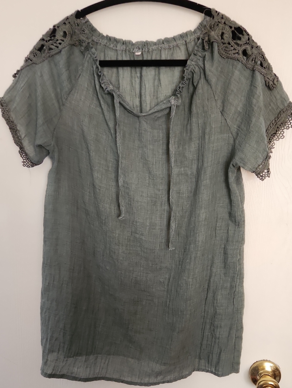 Boho Lace-Trim Tunic Top - Sage Green
